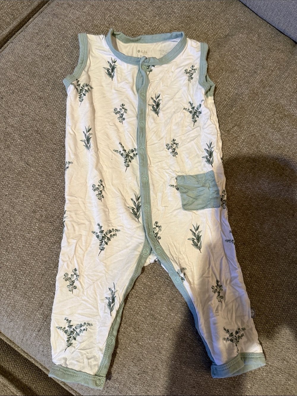 Sleeveless White & Sage Floral Baby Romper